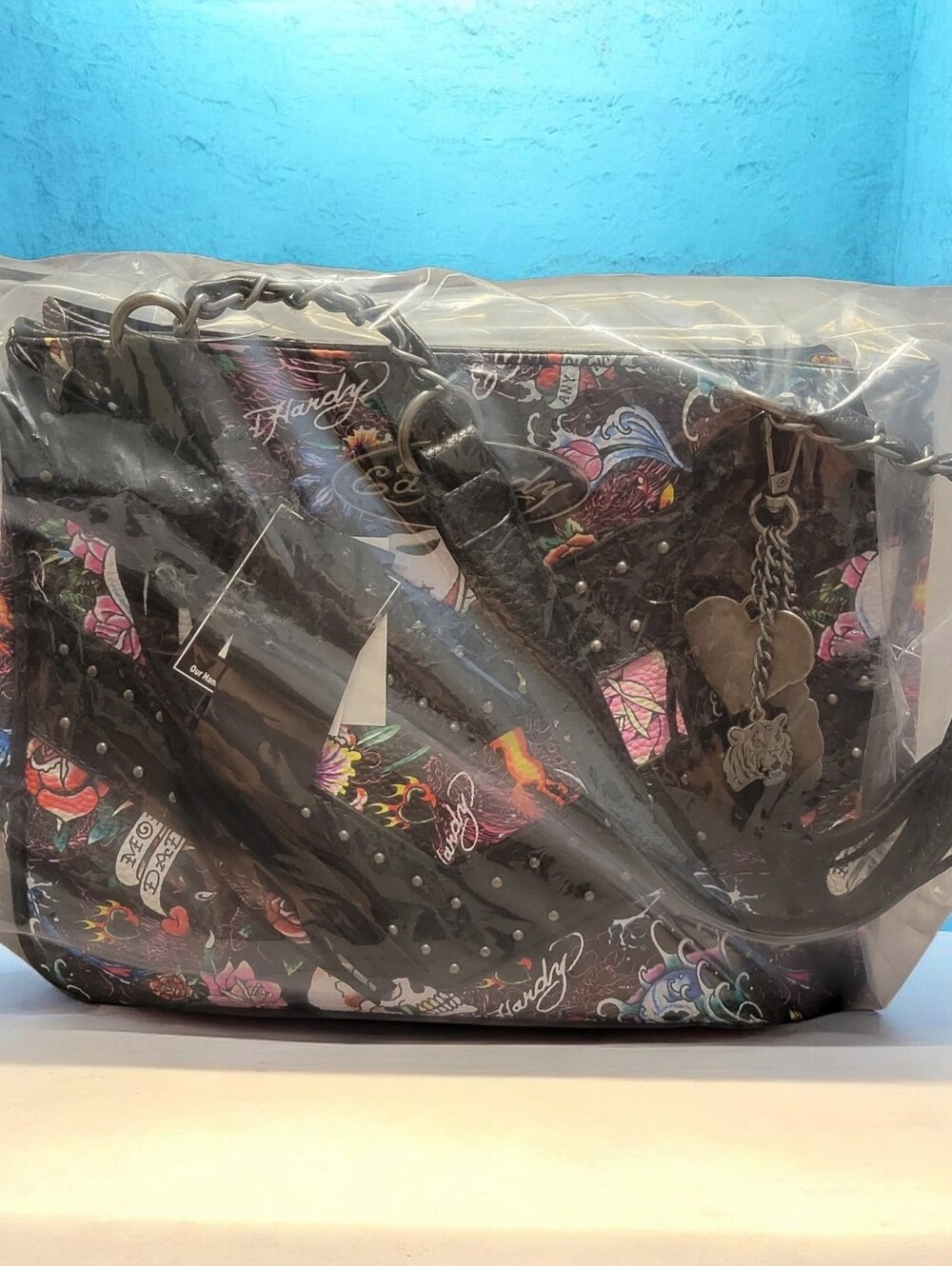 Ed Hardy NWT! Tattoo Print Fringed Shoulder Bag/Satchel - Picture 5 of 12